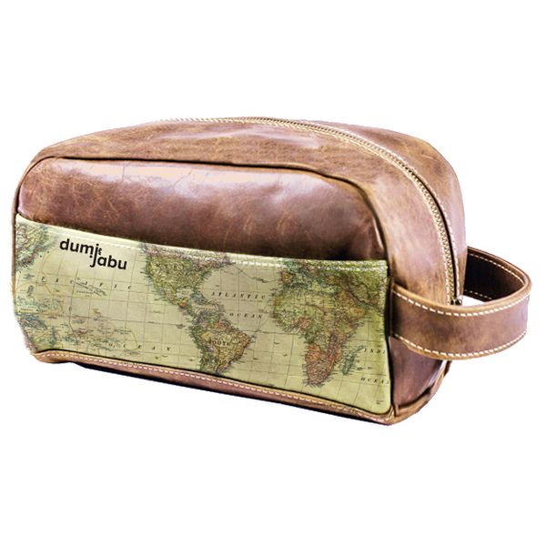 Genuine Leather Toiletry or Cosmetic bag | Africa Map Travel