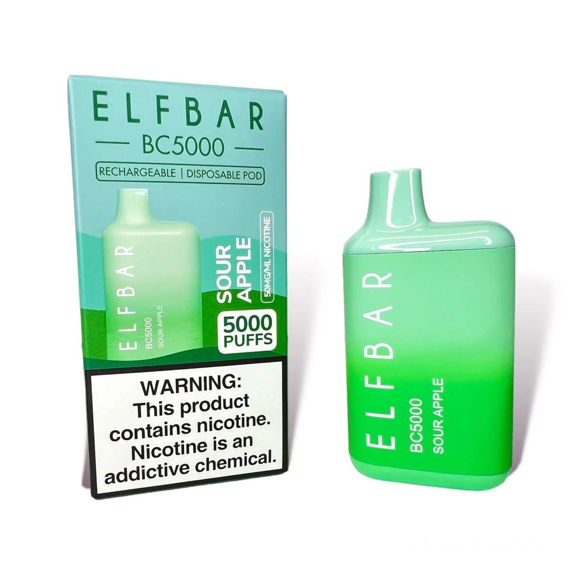 Elf Bar BC5000 Rechargeable, Disposable Vape Sour Apple Buy Online