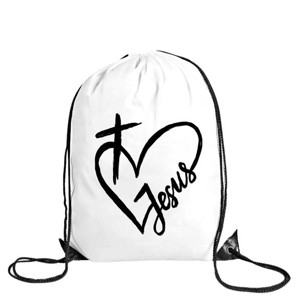 Katz Designs - Drawstring Bag -Polyester - Jesus Heart Cross