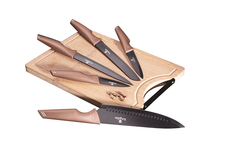 Berlinger Haus 6-Piece Non-Stick Knife Set with Cutting Board - Rose Gold