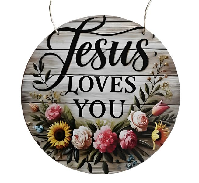 Wall Art Decor Sign Jesus Loves You Inspirational Religious Sign 2D Wooden