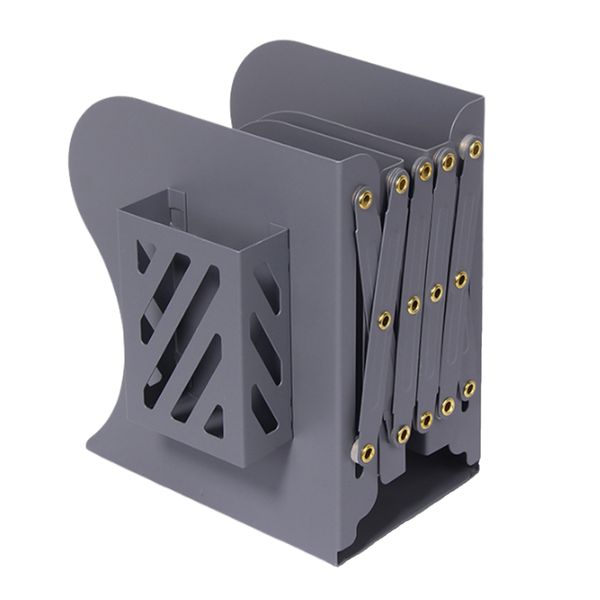 Adjustable Heavy Duty Metal Bookends with Pen Holder Desk Organizer