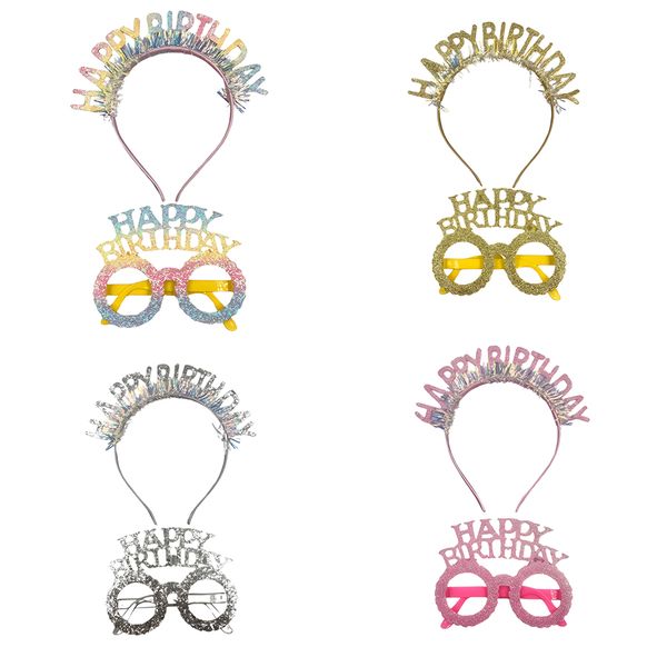 4Pack Colorful Glitter Birthday Party Glasses &amp; Aliceband Favor Decorations
