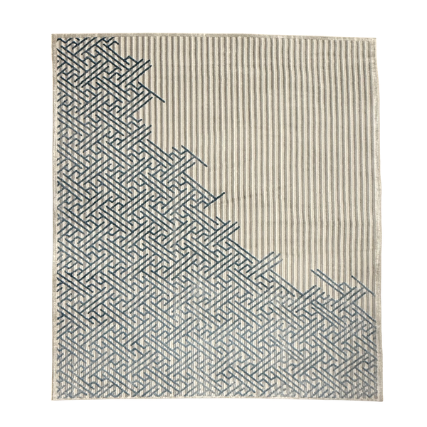 Cream/Blue Polyester Machine-Made 230 L x 160 W cm Rug