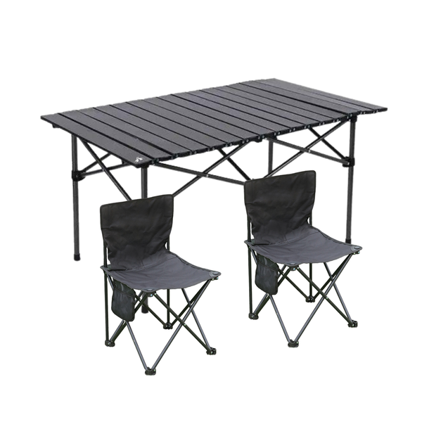 ALANES Portable Folding Camping Table with 2 Chairs for Outdoor-Black
