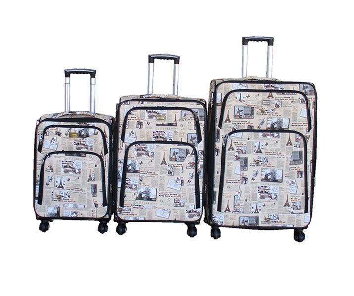 3-Piece Vintage Newspaper Print Luggage Set, Telescoping Handles
