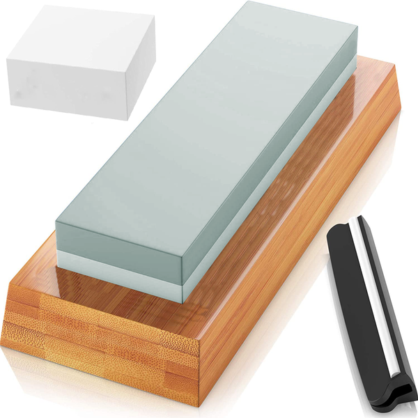 Whetstone 400/1000 Grit Sharpener w/ Flattening Stone &amp; Non-Slip Base
