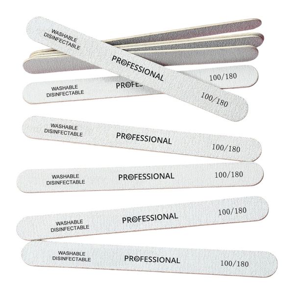 10-Piece 100/180 Grit Professional Wooden Nail File Set - Grey