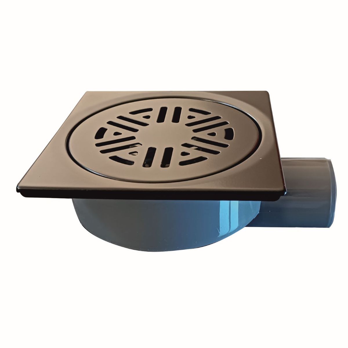 Black Bathroom Shower Trap Drain Horizontal With Grid 150/150mm Square