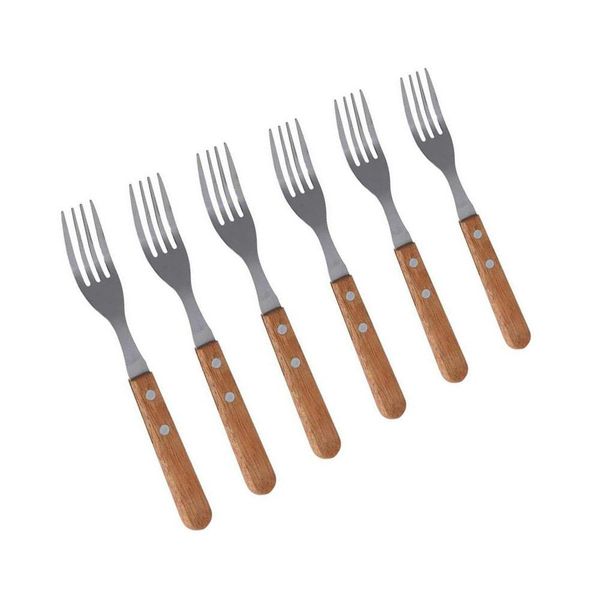 Forks with Wooden Handle - Set of 6 - Stainless-Steel