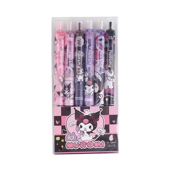 Hello Kitty Cute Kawaii Kuromi 6 Piece Stationary Gel Ink Rollerball Pens