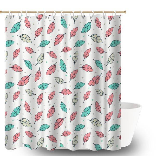 Waterproof Fabric Bath Room Curtain, Tropical Shower Curtain with Hooks
