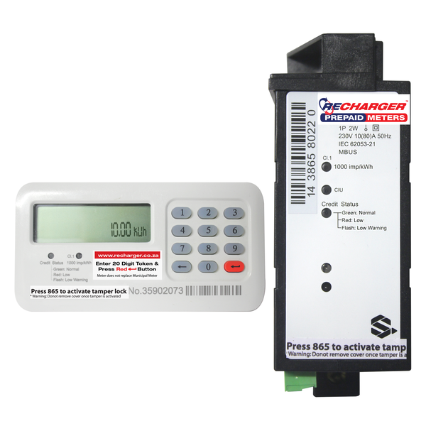 Recharger Single Phase Din Rail Split Wired 80Amp Prepaid Electricity Meter