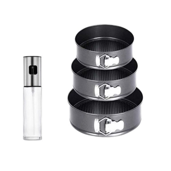 3 Piece Round Springform Cake Mould With Oil Spray Bottle Set