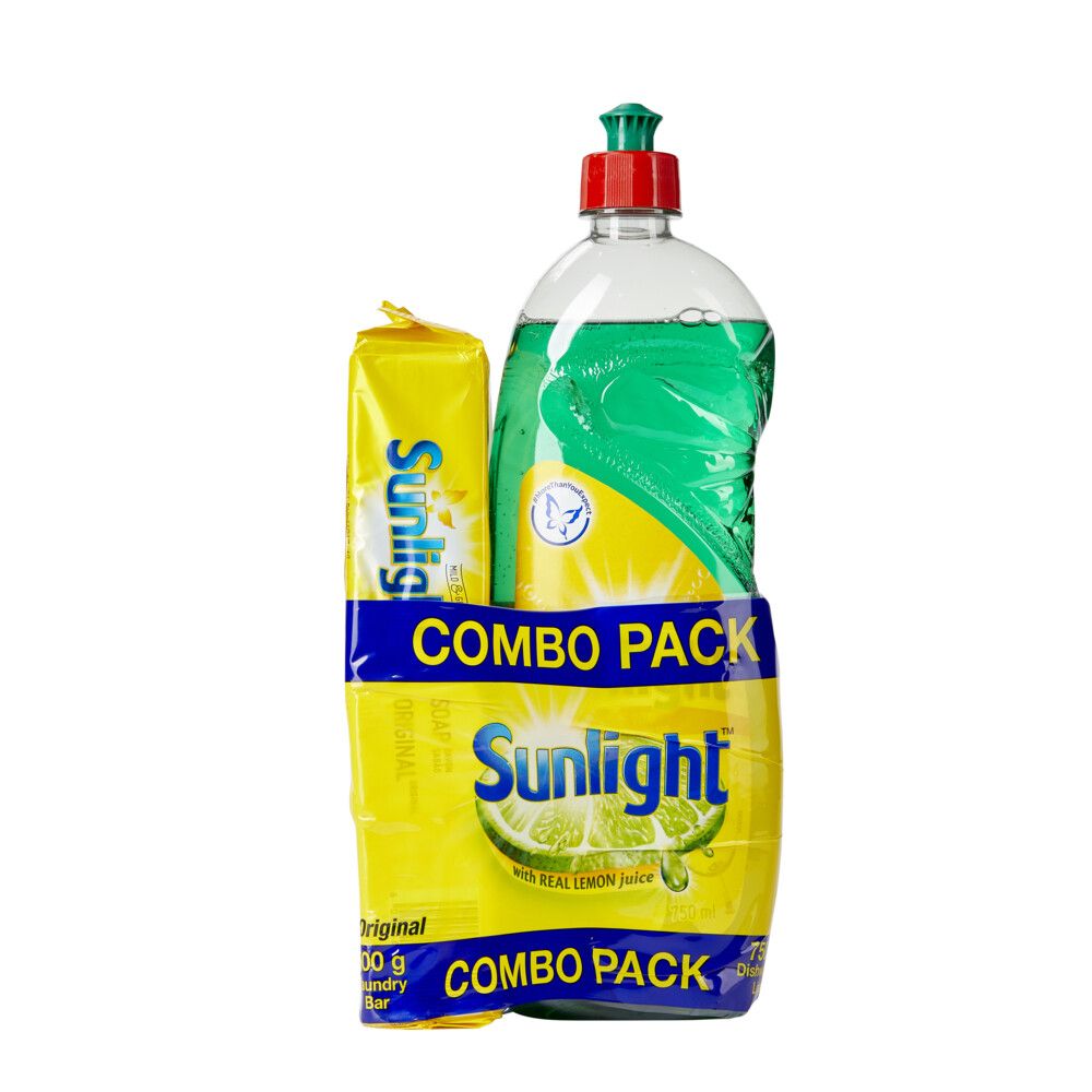 Sunlight Dishwashing Liquid and Laundry Bar Value Pack 750ml + 500g