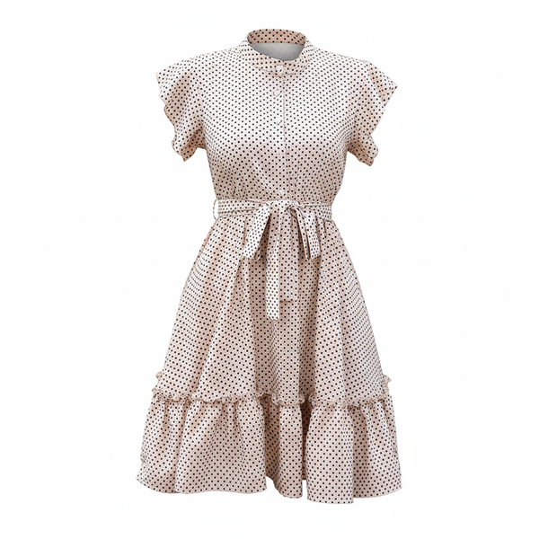 Short-Sleeved Polka-Dot Summer Dress - Apricot