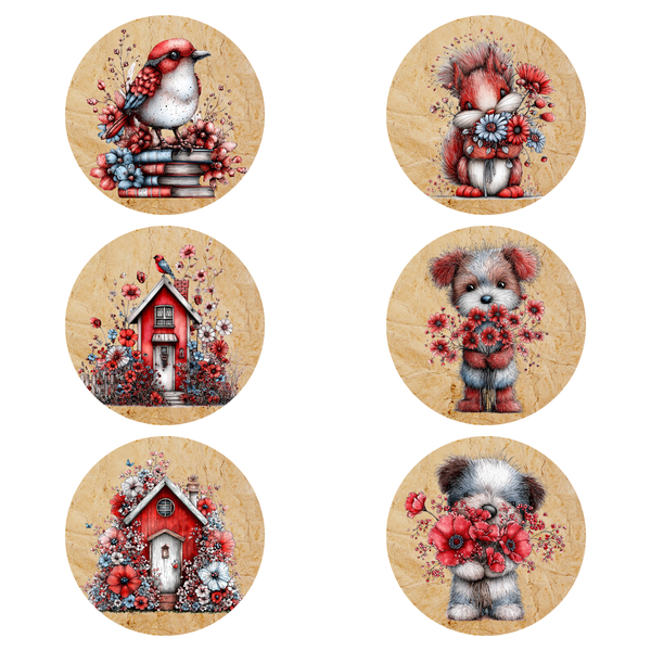 Cute Farm life Printed Rubber Coaster (Set Of 6)