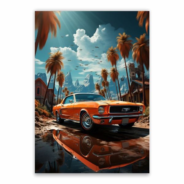 Vintage Orange Car Poster - A1