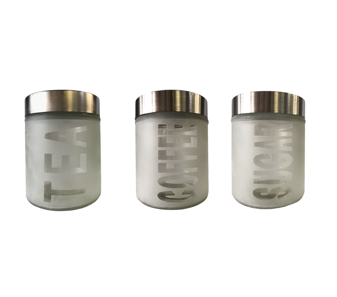 Canister Set 3 Pieces T/C/S Frosted Glass With Steel Lid - Kitchen Essentials