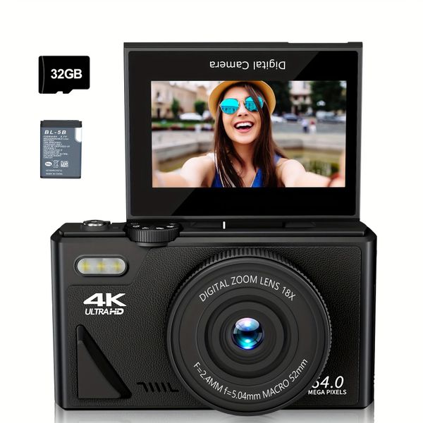 4K 64MP Digital Photo Camera For Photography Vintage 3" 18X Digital Zoom