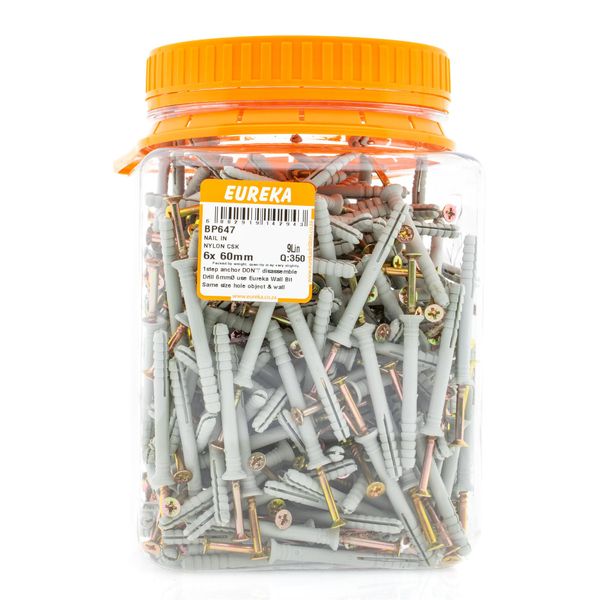 EUREKA Nail-In Anchor Nylon Countersunk 6 x 60mm Q:350 BP647