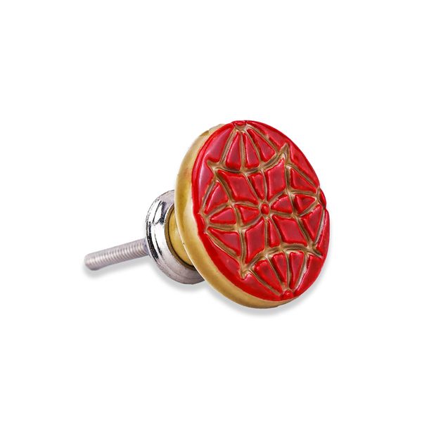 Round Knob - Embossed Red - Home Decor
