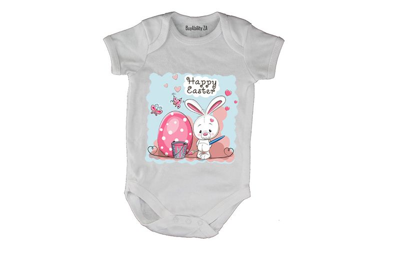 Happy Easter - Painter Bunny - Short Sleeve - Baby Grow