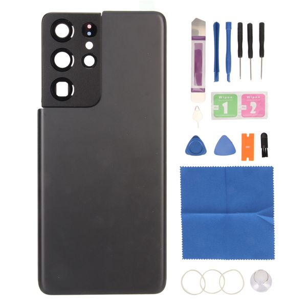 Black, w/ Camera Frame Compatible With Galaxy S21 Ultra Back Glass,