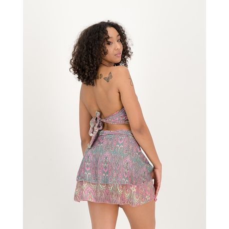 SKA 2 Pieces Set of Tie Halter Crop Top + Wrap Mini Skirt- Paisley Black  Ska Clothing, South Africa