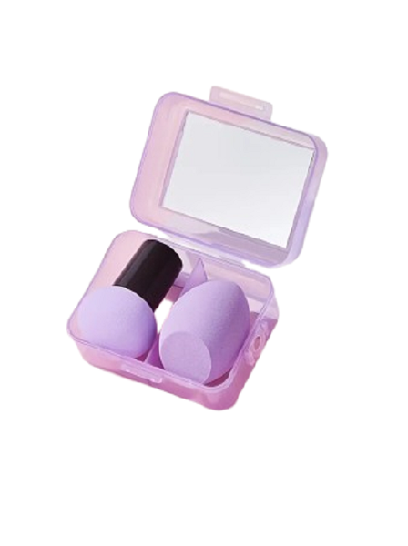 Make up sponge set in storage box with mirror