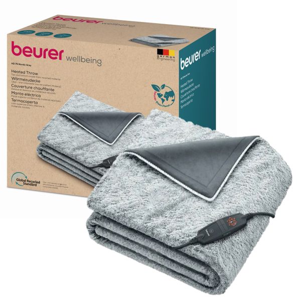 Beurer Electric Blanket HD 75 GP NORDIC GREY Eco Heated Throw for Sofa, Bed
