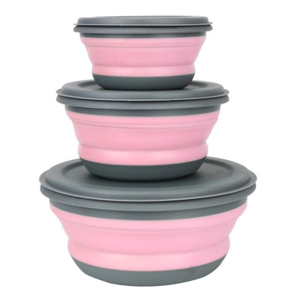 3 Pieces/Set Folding Silicone Lunch Box with Picnic Lid Picnic Camping Coo
