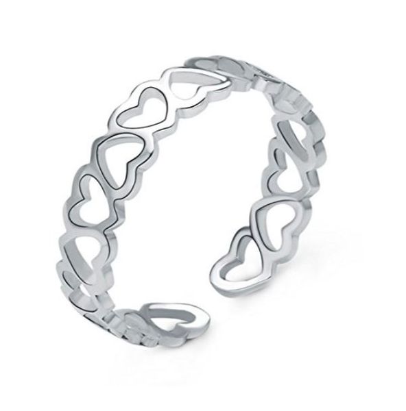 Sterling Silver Heart Eternity Ring - Adjustable Open Finger Ring