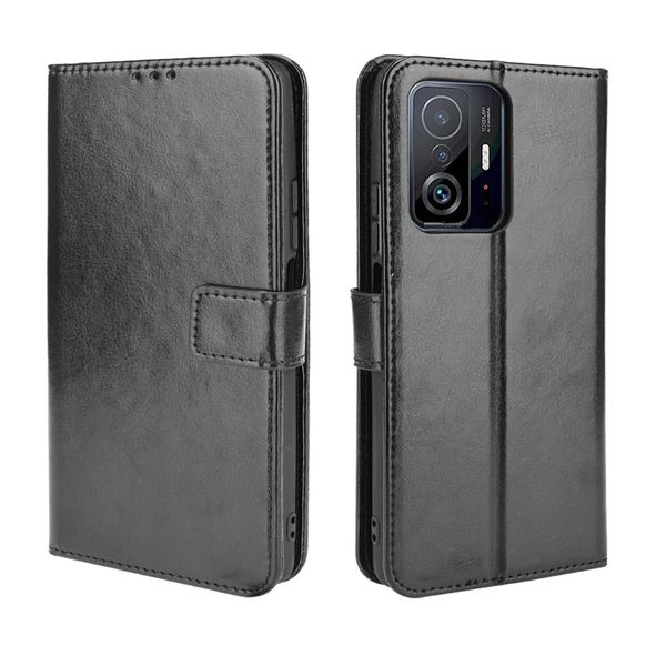 Leather Flip Cover Compatible With Xiaomi 11T Pro Crazy Horse Pattern Leather Cover