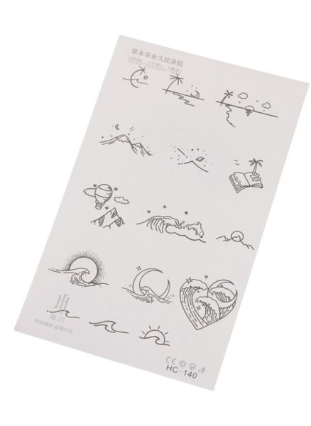 15 Piece - Minimalist Travel &amp; Nature-Themed Temporary Tattoo Set - Blue