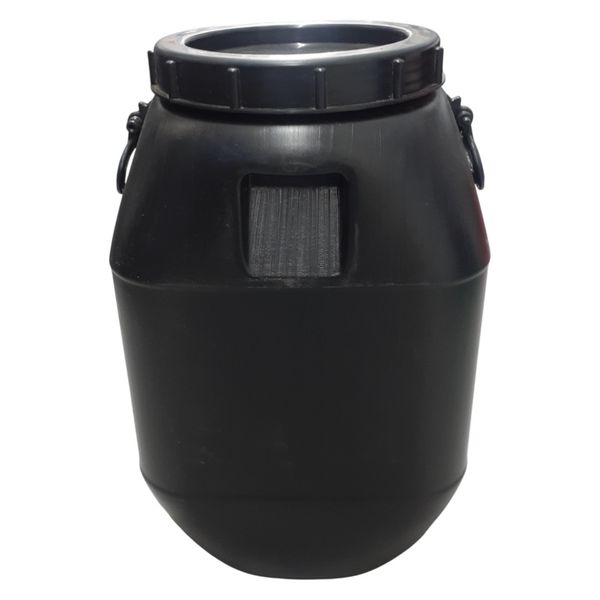 50L Black Open Top Drum with Screw Lid &amp; Handles