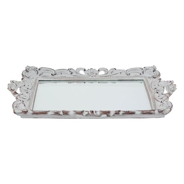 Opulent Antique Mirror Tray - White