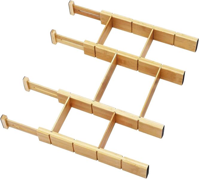 4 Pack Bamboo Drawer Dividers Organizer Expandable 17-22" with 9 Inserts