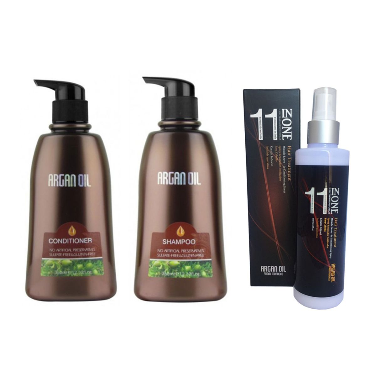Moroccan Argan Oil -Triple Pack-Shampoo+Conditioner 350m + 11 in One