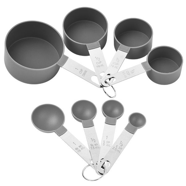 8 Piece Kitchen Stainless Steel And Plastic Measuring Cup And Spoon Set