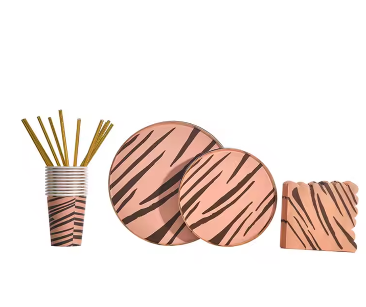 Bronze TigerStripe Print Animal Jungle ThemeParty Disposable Tableware Girl