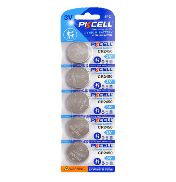 PKCELL CR2450 Lithium Coin Battery (Card of 5)