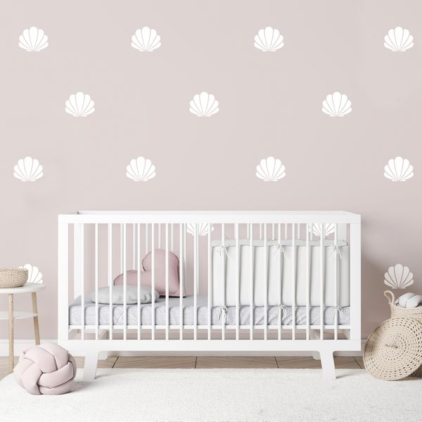 Gloss White 9.5cm Scalloped Sea Shell Wall Decal Stickers - Pack of 24