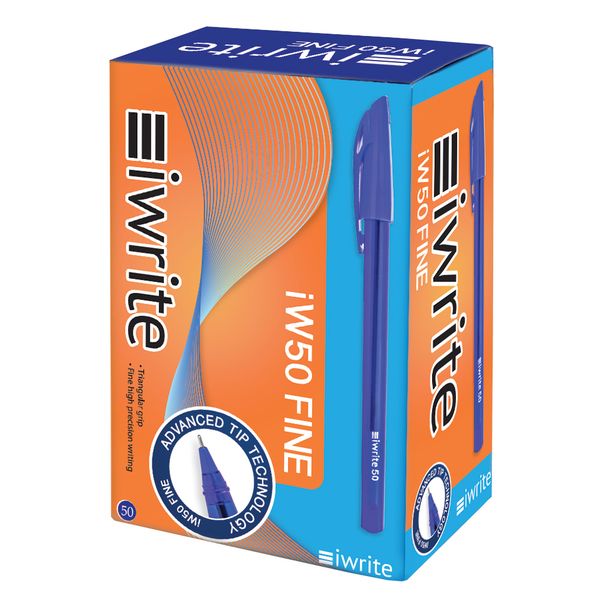 iWrite Fine 0.5 mm Ballpoint Pens Box of 50 - Blue