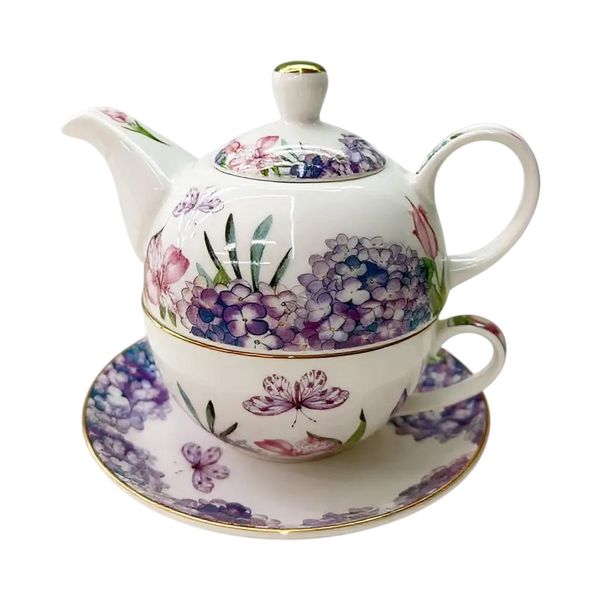 Tea-for-One Ceramic Cup and Teapot Set with Saucer