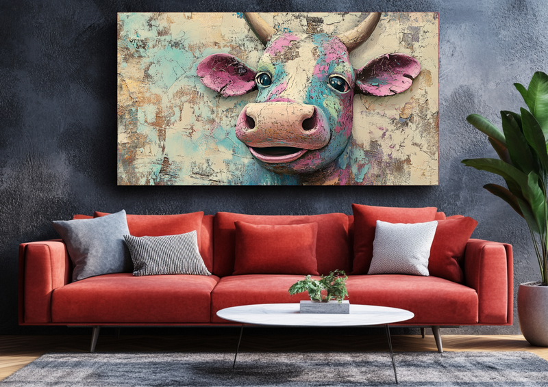 Canvas Wall Art - Whimsical Cow Abstract - BX0343