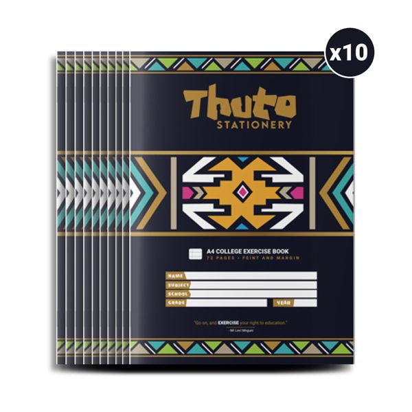 Thuto A4 72 Pages Feint &amp; Margin Exercise Book (Pack of 10)-Ndebele Edition