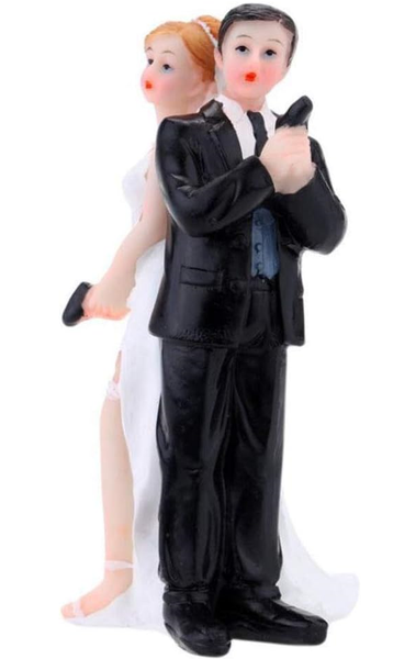 Bride and Groom with Gun Cake Topper