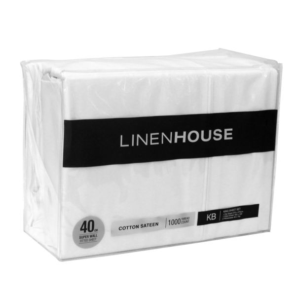 Linen House - 1000 Thread Count Cotton Sateen Sheet Set - White/ Dove