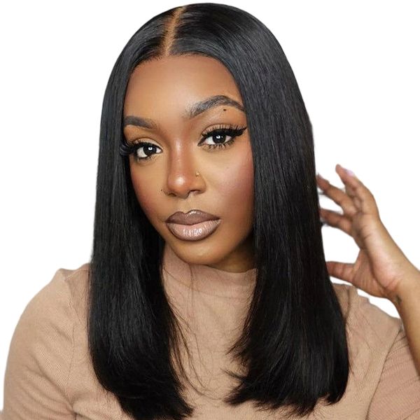 16Inch Super Double Drawn 5x5 HD Lace Closure Glueless Human Hair Bob Wig